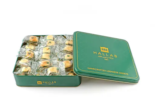 Hallab 1881 Tin Box Of 700gr Baklava Kol W Shkor Pistachio 